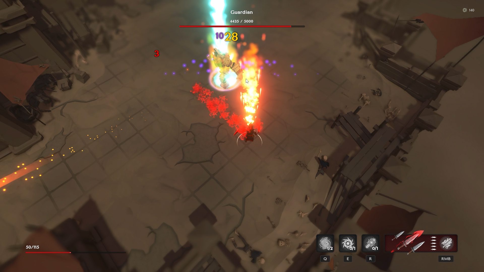 Кадр из игры Ritualist: бой с боссом, боевой интерфейс